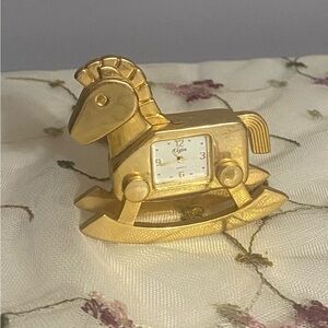 Vintage "Elgin" Gold Tone Rocking Horse Mini Clock